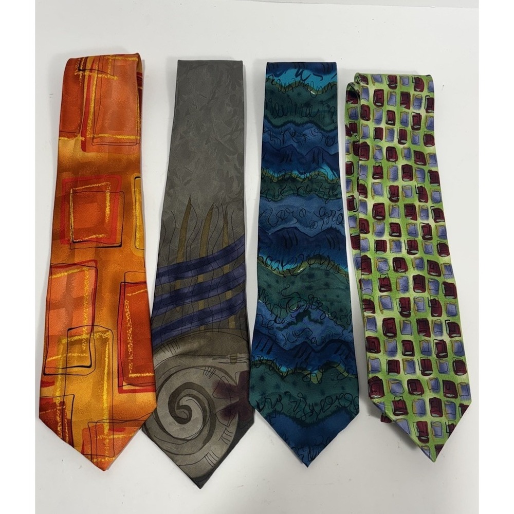 J. GARCIA Lot of 4 100% Silk Ties Watercolor Multicolor‎  Variates